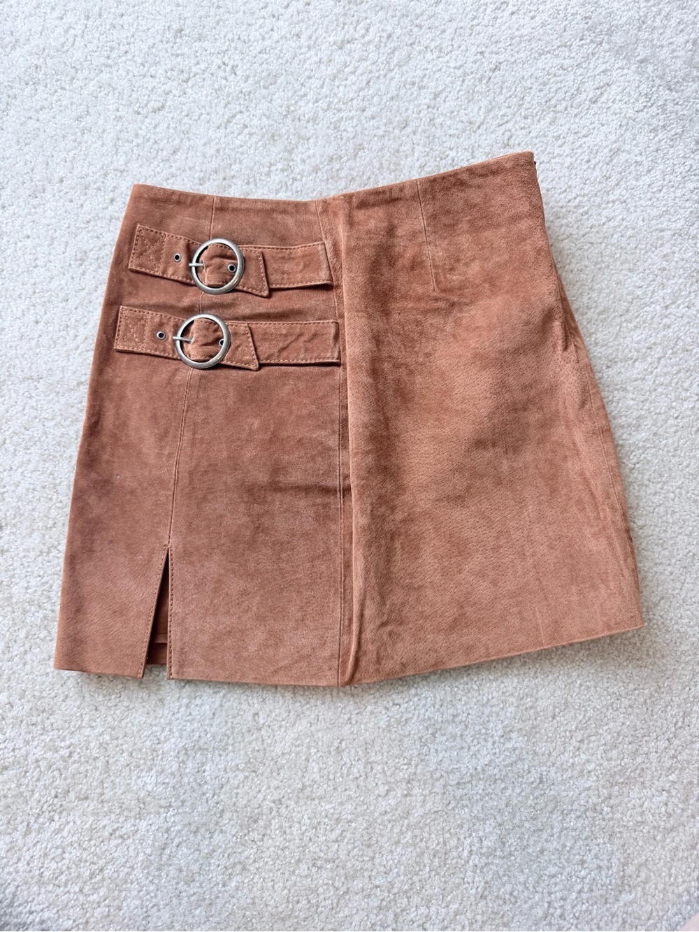 BlankNYC El Dorado Double Buckle Suede Leather Mini Skirt Size 26 Boho Western
